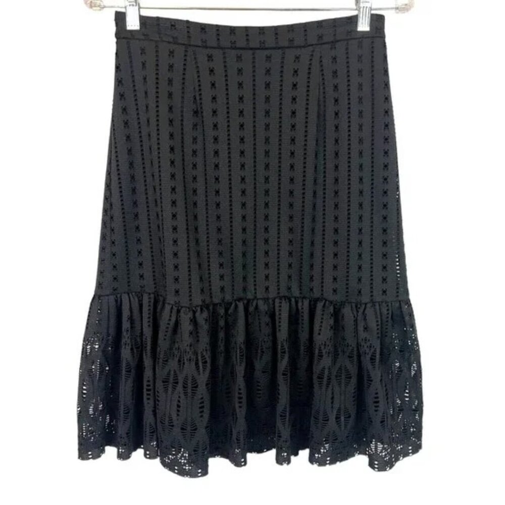 Moulinette Soeurs Black Lace Eyelet Ruffle Hem Skirt Size XS